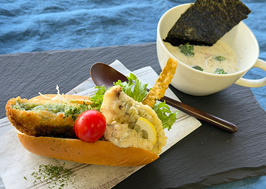 岡山黒鯛サンド＆すじ青のりコロッケサンド～海の幸チャウダースープを添えて～